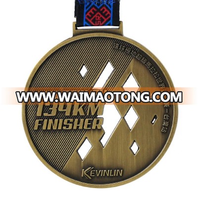 design die cut antique bronze plating Taiwan 134KM finisher metal graduation medal