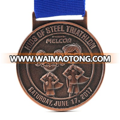 kids steel triathlon sports souvenir miniature medal engraving
