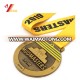 High quality supplier custom 3D/soft or hard enamel/embossed logo gold awards medal with ribbon